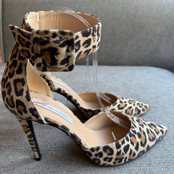 Diane Von Furstenberg Animal Print Ankle Strap Pumps Heels Leather Womens Sz 7.5 - Picture 6 of 14